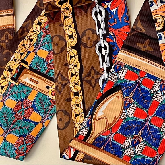 100% Silk Equestrian & Heritage Charm Skinny Scarf / Twilly - Picture 3 of 6